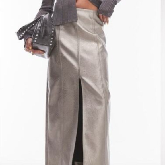 Topshop Dresses & Skirts - Topshop metallic faux leather maxi skirt in gunmetal